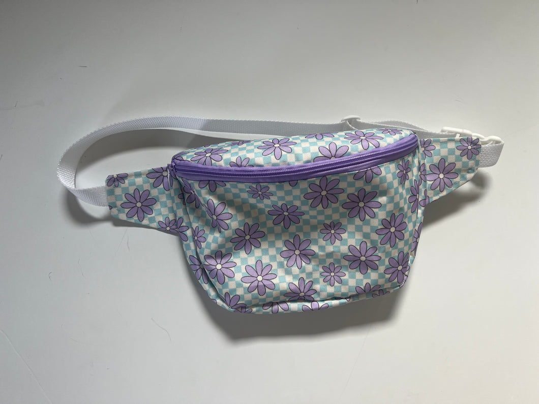 Adult Blue  Checks Purple Floral Bum Bag